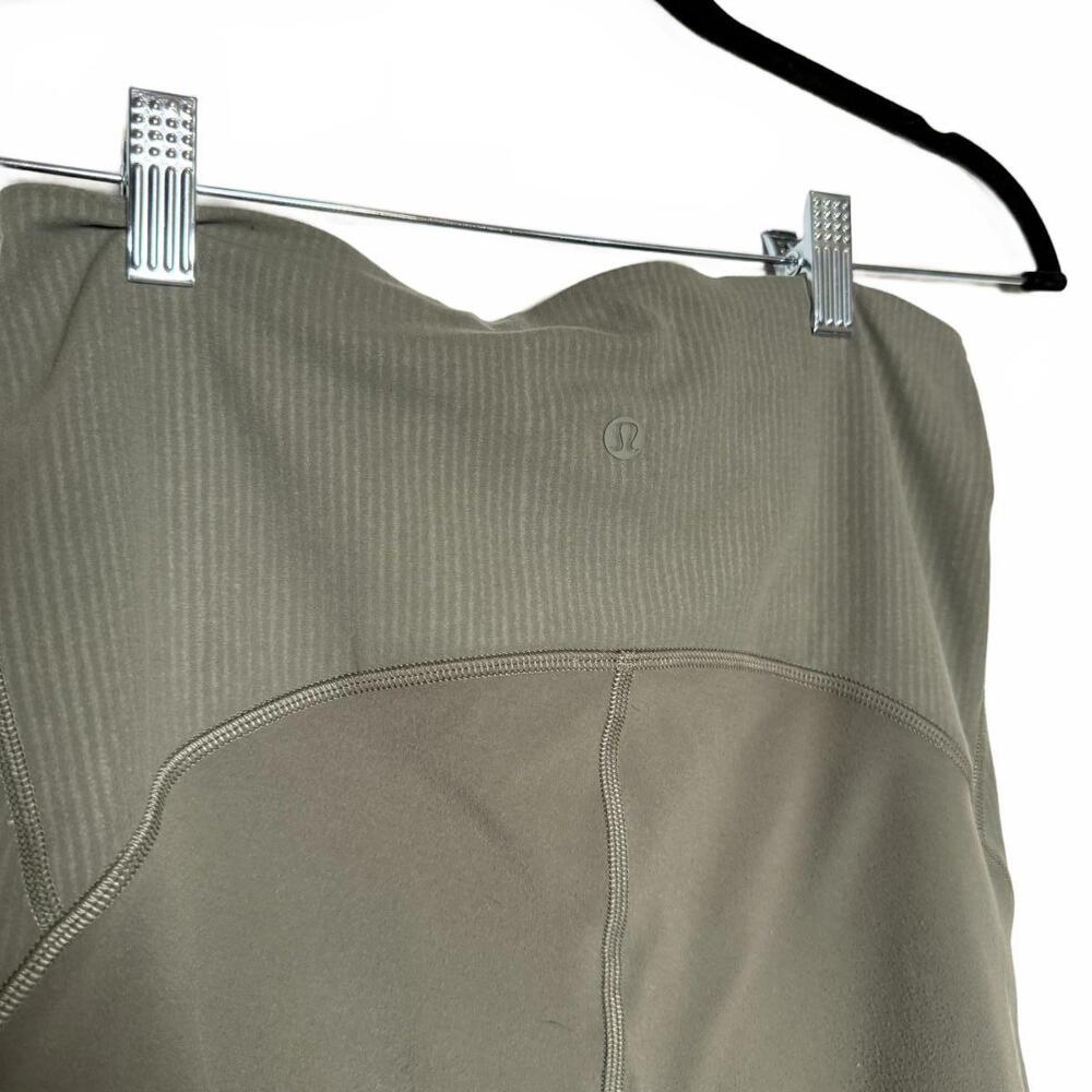 Olive Green Lululemon High Waist Ribbed Biker Shorts